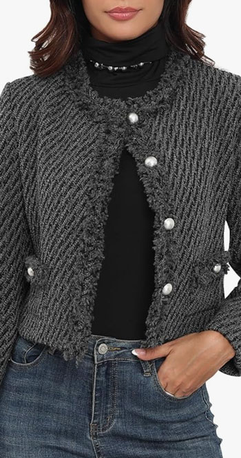 black plaid blazer with silver buttons