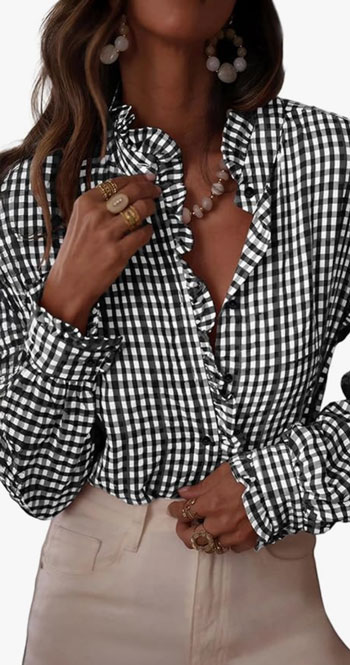 plaid button up ruffle shirt