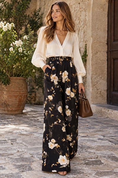 dark winter pants in creamy florals by Zimmerman